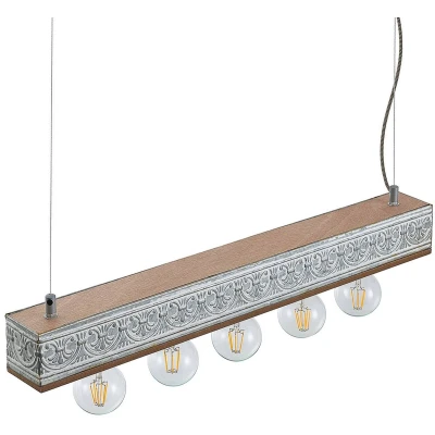 Afbeelding van Lindby hanglamp 5lichts MDF, ijzer H: 9 cm E27 hout licht, wit antiek gegalvaniseerd