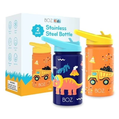 Afbeelding van BOZ Geïsoleerde waterflessen voor kinderen met rietje deksel constructie/dinosaurus dubbelwandige vacuüm roestvrijstalen waterbeker 414 ml krasbestendig