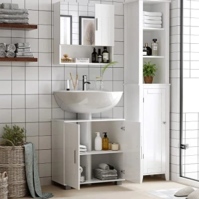Afbeelding van kleankin Wandkast badkamerspiegel met deuren en verstelbare plank, afmetingen: 54 x 15,2 55,3 cm, wit