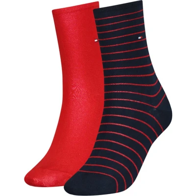 Afbeelding van Tommy Hilfiger Women SOCK Small Stripe 2 PACK Sokken, Dames, Maat: 39 42, Red/navy