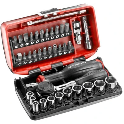 Afbeelding van FACOM R.360NANO U1 ratel R.360 met nano doppenset 1/4&quot; inch maten 6 punt in opbergdoos 38 delig