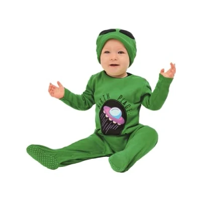 Afbeelding van Smiffy&#039;s Alien Kostuum Baby Buitenaarts Wezentje Kind Groen 9 12 Maanden Halloween Verkleedkleding