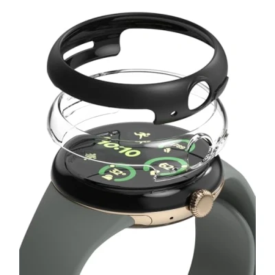 Afbeelding van Ringke Set van 2 telefoonhoesjes compatibel met Google Pixel Watch 3 41 mm, hard anti vergelingsframe, krasbestendig polycarbonaat, transparant en mat zwart