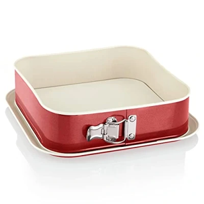Afbeelding van Grizzly, Vierkante bakvorm met overloopbescherming, anti aanbaklaag, 24 x cm, rood en crème