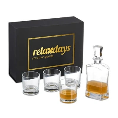 Afbeelding van Relaxdays whiskeyset 5 delig karaf en 4 glazen dikke bodem whiskey cadeauset
