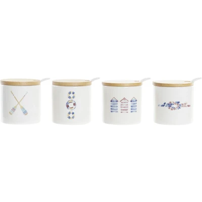 Afbeelding van Suikerpot DKD Home Decor Zeeman Wit Multicolour Bamboe Dolomite 4 Onderdelen 7,5 x cm