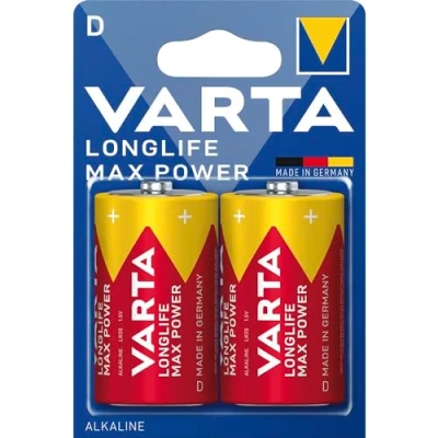 Afbeelding van Varta Longlife Max Power D Mono LR20 alkaline batterij set van 2 gemaakt in Duitsland ideaal voor speelgoed en alledaagse apparaten