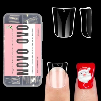 Afbeelding van NOVO OVO 120 stuks kunstnagels, extra kort, eendenpootvorm, volledige dekking, Y2K transparant acryl, afdekking, groot en dik, 12 maten in een