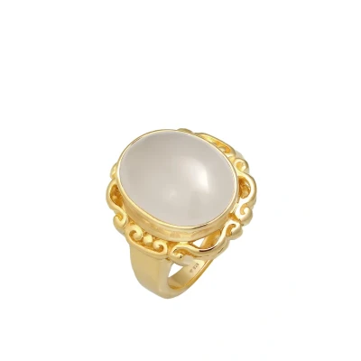 Afbeelding van Elli PREMIUM Ring Dames Vintage Chunky Trend Blogger met Maansteen in 925 Sterling Zilver Gold Plated