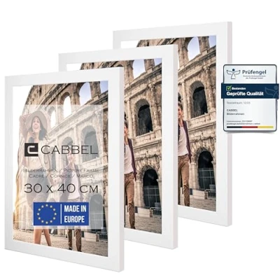 Afbeelding van CABBEL Set van 3 fotolijsten 30 x 40 cm, MDF houten lijst met onbreekbaar acrylglas, ideaal voor posters, portretten in wit