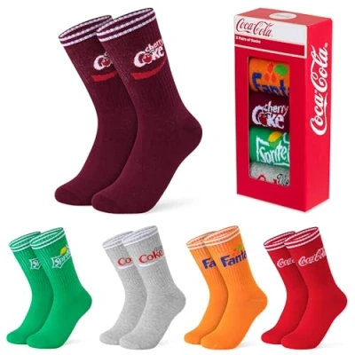 Afbeelding van Coca Cola Fantasiesokken voor dames, set van 5 paar sokken, uniseks, cadeau, origineel, humor, volwassenen of tieners, Meerkleurig