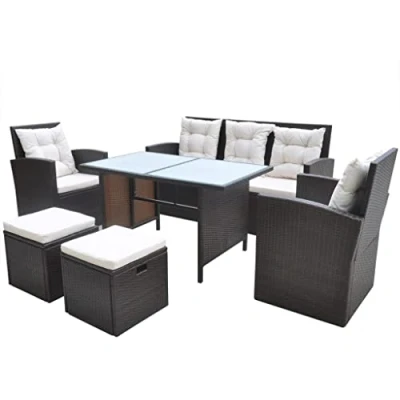Afbeelding van vidaXL Tuinset met Kussens 6 delig Tuinmeubelset Meubelset Tuin Set Tuinmeubel Loungeset Tuinbankenset Tuinbank Lounge Meubelsets Poly Rattan Bruin