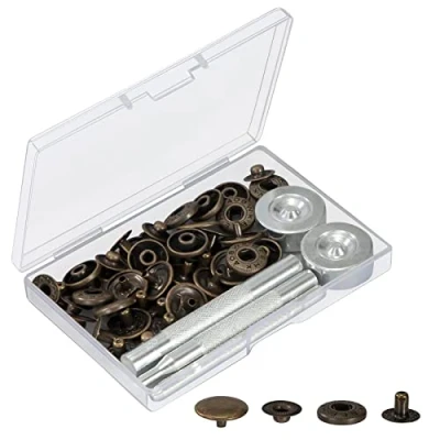 Afbeelding van drukknopen 12 sets metalen automatische voor kleding met 4 bevestigingsgereedschappen tassen, jeans, kleding, stof, leren ambachten 15 mm (brons)