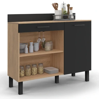 Afbeelding van Lage buffetkast 100 cm CINA werkblad H.83 1 deur + lade beuken en zwarte look