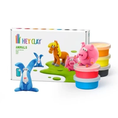 Afbeelding van Hey Clay Dieren: varken, paard, konijn kleurrijke modellering voor kinderen luchtdrogende kleiset 6 dozen met grappige interactieve handleiding (mogelijk niet beschikbaar in het Nederlands)