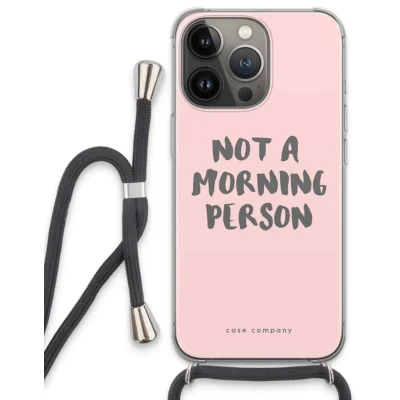 Afbeelding van Case Company® hoesje met Koord geschikt voor iPhone 13 Pro Morning person Telefoonhoesje Zwart Extra Bescherming aan alle Kanten en Over de Schermrand