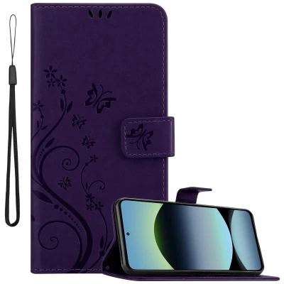 Afbeelding van Cadorabo Hoesje geschikt voor Xiaomi RedMi Note 14 5G in BLOEMEN DONKER PAARS Beschermhoes bloemmotief met magnetische sluiting, standfunctie en kaartsleuven Book Case Cover Etui