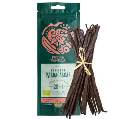 Image de PREMA VANILLA Gousse de Vanille Bourbon Premium Madagascar Naturelle et Bio 14 18cm 20 Gousses plus 1 Offerte