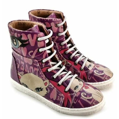 Afbeelding van GOBY Kitty Love High Top Sneakers Handmade Vegan Leer Dames Maat 40