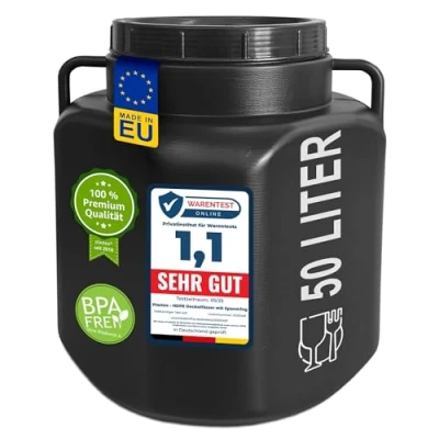 Afbeelding van plasteo® Rechthoekig vat met brede hals, 50 liter, deksel en handgrepen, zwart, geschikt voor levensmiddelen BPA vrij, universeel van kunststof
