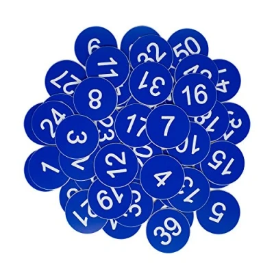 Afbeelding van Genummerde kunststof etiketten zonder gat (1 50, blauw)