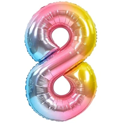 Afbeelding van ballon 8 jaar verjaardag nummer Pastel Veelkleurig metallic XXL reuzegroot 100 cm decoratie Lucht of Helium