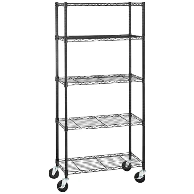 Afbeelding van Amazon Basics Rek met wielen en 5 planken op in hoogte verstelbare niveaus, max. gewicht 680 kg, zwart, 76,2 cm x 35,56 164,47 (l b h)