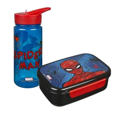 Image de Scooli Coffret cadeau Spider Man pour enfant Ensemble composé d&#039;une boîte à sandwich et gourde Idéal l&#039;école ou la maternelle À partir de 4 ans En plastique Sans BPA