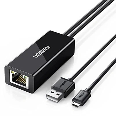 Image de Ugreen Micro USB to RJ45 Lan Network Adaptor with 2.0 Power Cable Adaptateur réseau 10/100 Ethernet x 1 pour Google Chromecast