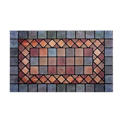 Afbeelding van Nicoman Deurmat, elegant, milieuvriendelijk, antislip, voor binnen en buiten, rechthoekig (75 x 44 cm), blauwe rand