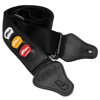 Afbeelding van TIGER STP4 BK Gitaarriem met plectrumhouder, zwart