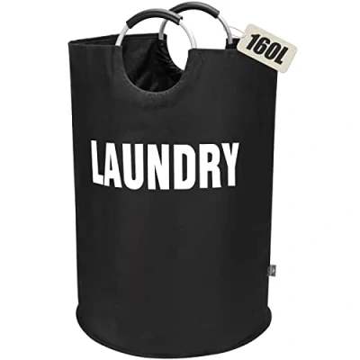 Afbeelding van DOKEHOM 160L XX grote wasmand (7 kleuren), inklapbare waszak, opvouwbare wasmand, wasbak (zwart, XXL)