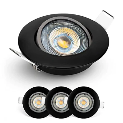 Afbeelding van Emos led inbouwspot, 230 V, 5 W/450 lm, 50 graden draaibaar, inbouwlamp, neutraal wit, 4000 K, set van 3 plafondspots voor binnen, extra plat, rond, kleur zwart