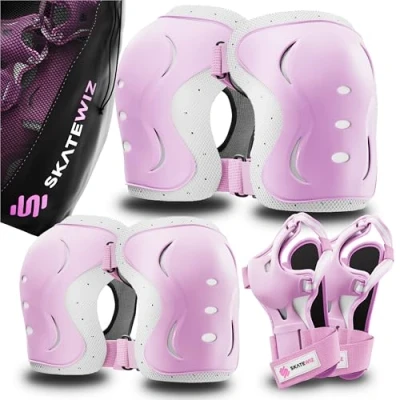 Afbeelding van SKATEWIZ Kniebeschermers voor kinderen, inline skates kniebeschermers, knie en elleboogbeschermers, Impact, maat XS, roze / wit
