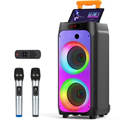 Afbeelding van JYX Karaokemachine voor volwassenen, draagbare bluetooth karaoke luidspreker met 2 draadloze microfoons, partybox, ideaal familiebijeenkomsten/kamperen in de open lucht