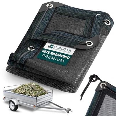 Afbeelding van CargoVA® fijnmazig aanhangernet 2 x 3,5 m Zwart afdeknet met elastisch koord voor optimale ladingzekering