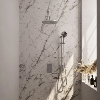 Afbeelding van Brauer Chrome Edition Regendoucheset inbouw hoofddouche 30cm Gladde knop handdouche rond 3 standen glijstang chroom Minimalistisch design