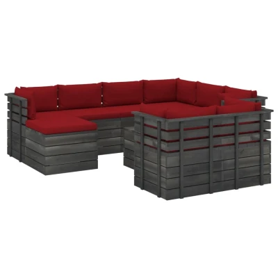 Afbeelding van 10 delige Loungeset met kussens pallet massief grenenhout