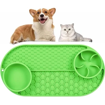 Afbeelding van Likmat voor honden en katten, 4 in 1 slowfeeder hondenbak met antislip ontwerp, vaatwasmachinebestendig, angstverlichting, hondenspeelmat, voedermat boter, yoghurt, pinda, kattenvoermat