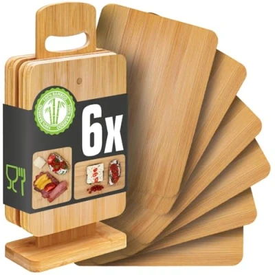 Afbeelding van 6 delige Set: Broodplankjes met Standaard B Stock 22x15 Houten Ontbijtplanken