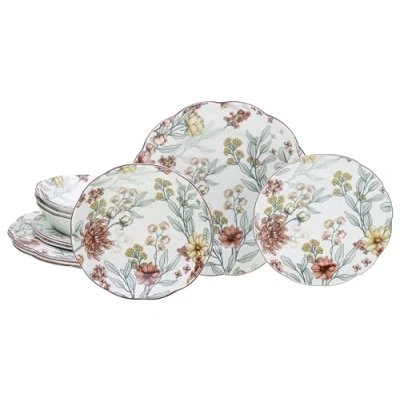 Afbeelding van CreaTable, 16927 Serie Fiore 12 delig tafelservies van aardewerk, vaatwasser en magnetronbestendig, hoogwaardige productie