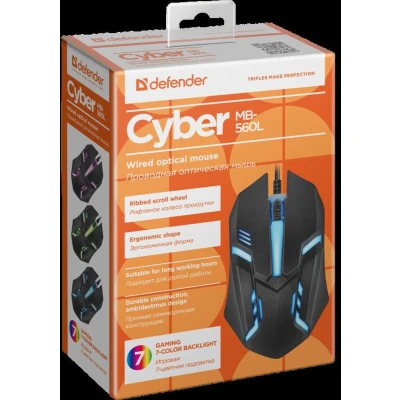 Afbeelding van MOUSE DEFENDER CYBER MB 560L BLACK 7 COLORS 1200DPI 3P