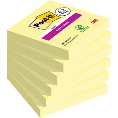 Image de Post It Notes Super Sticky, Couleur Jaune Canari, 76 mm x mm, 90 feuilles/bloc, 4 blocs + 2 GRATUITS/paquet