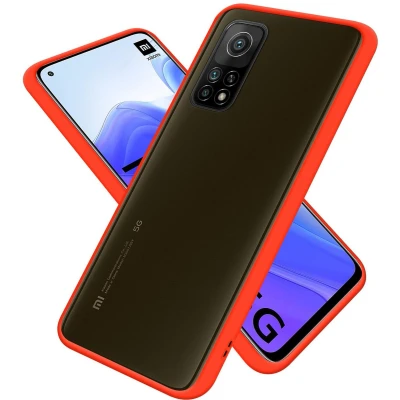 Afbeelding van Cadorabo Hoesje geschikt voor Xiaomi Mi 10T / PRO in Mat Rood Zwarte Knopen Hybride beschermhoes met TPU siliconen Case Cover binnenkant en matte plastic achterkant