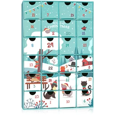 Afbeelding van BRUBAKER Adventskalender Katten voor Kattenliefhebbers Kerstkalender met 24 Vakjes om zelf te vullen kleine Cadeautjes