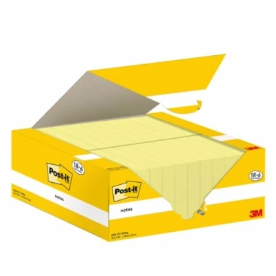 Afbeelding van Post it Notes 100 vel ft 38 x 51 mm kanariegeel (canary yellow) 18 blokken + 6 GRATIS