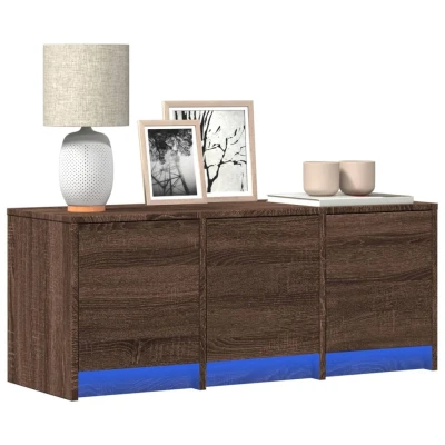 Afbeelding van Tv meubel met LED 97x34x40 cm bewerkt hout bruin eikenkleurig