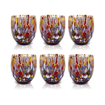 Afbeelding van MAZZEGA ART &amp; DESIGN 6 glazen geblazen en handbewerkt met Murrine Murano De kleuren van Model Classic 290 ml Made in Italy