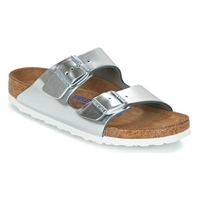 Afbeelding van Birkenstock Arizona NL SFB Narrow Muiltjes, Dames, Maat: 36, Metallic silver Leer