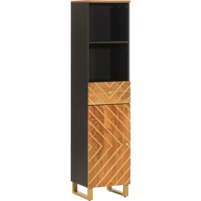 Afbeelding van Badkamerkast 38X33,5X160 Cm Massief Mangohout Bruin En Zwart